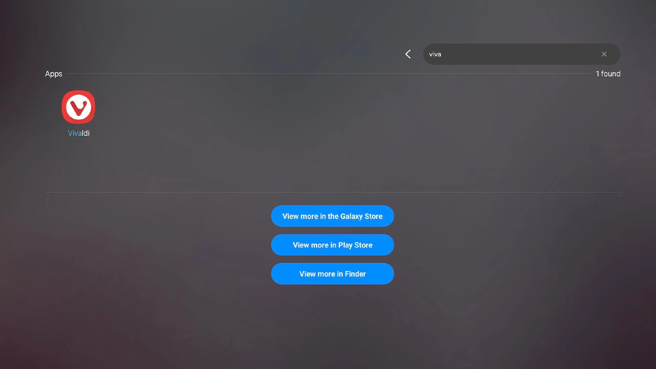 Tìm kiếm ứng dụng Vivaldi bằng phím tắt trên Samsung DeX