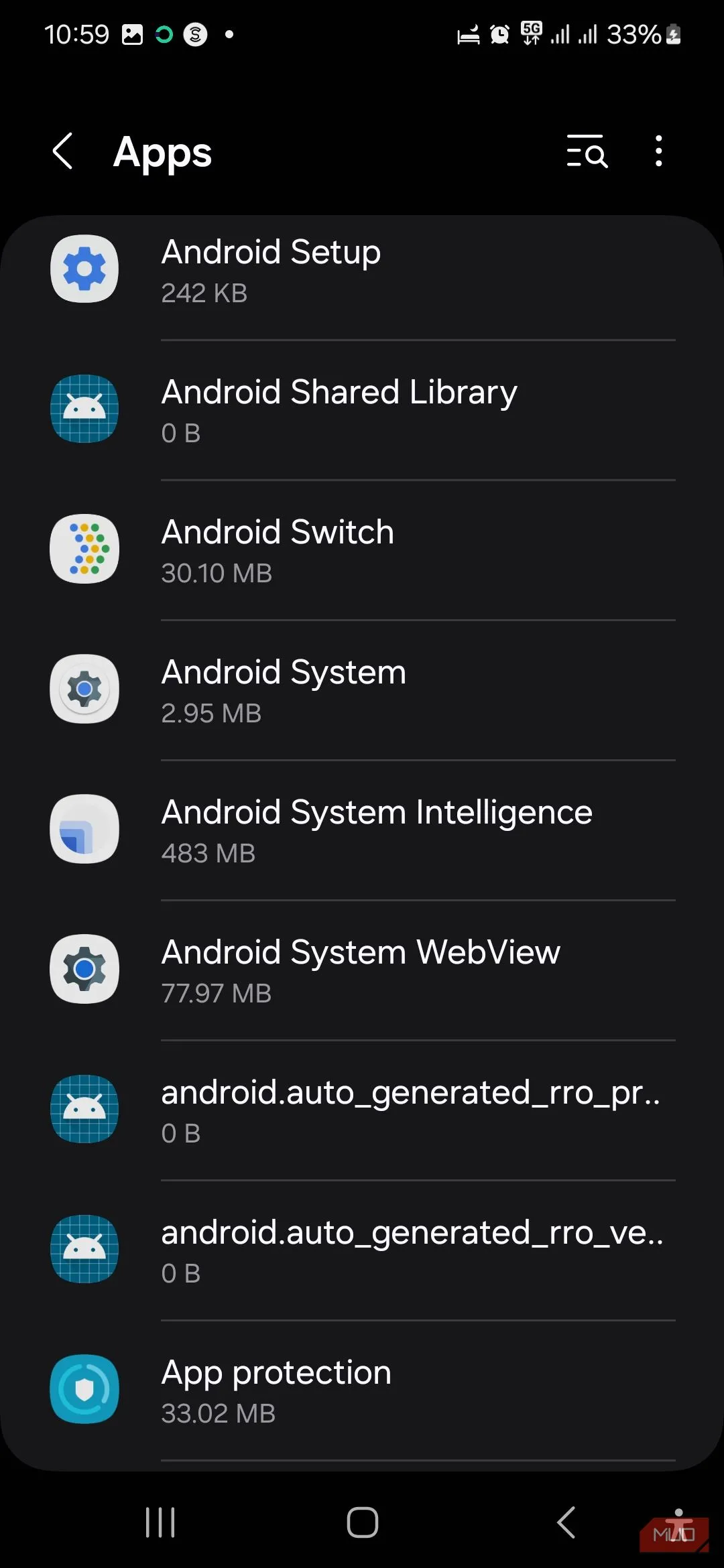 Tìm kiếm và chọn 'Hệ thống Android' (Android System) trong danh sách ứng dụng