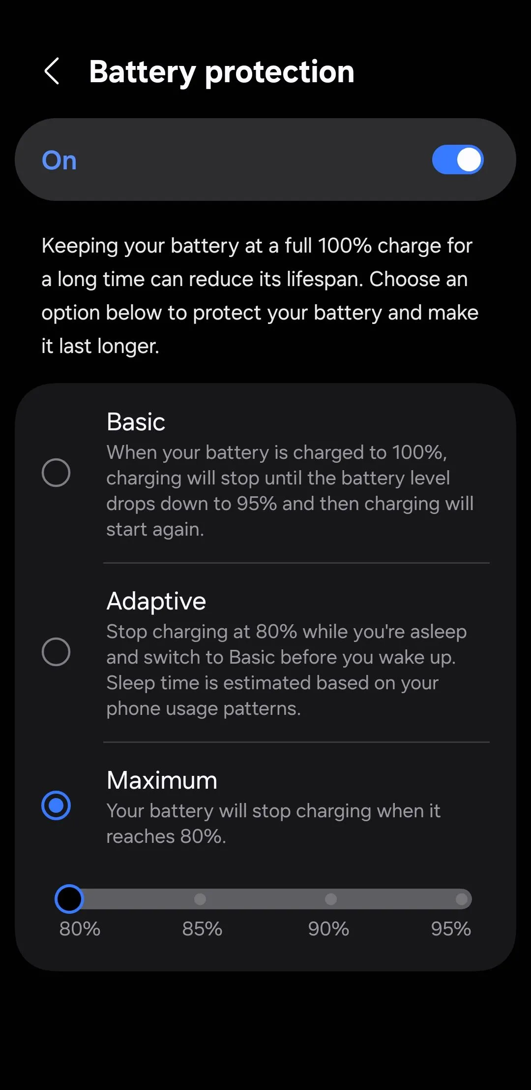 Tính năng bảo vệ pin trên điện thoại Samsung