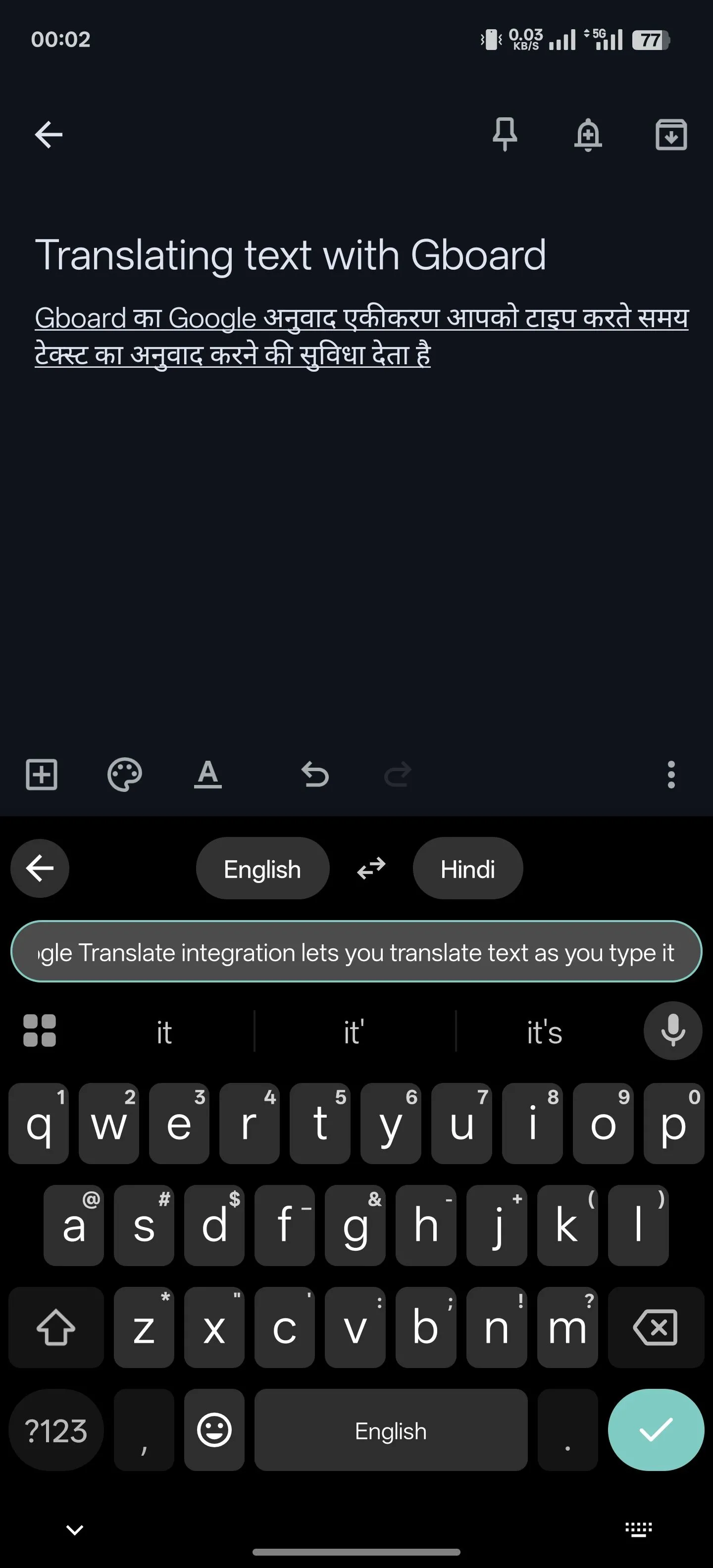 Tính năng dịch văn bản trực tiếp trên Gboard giúp giao tiếp đa ngôn ngữ dễ dàng.