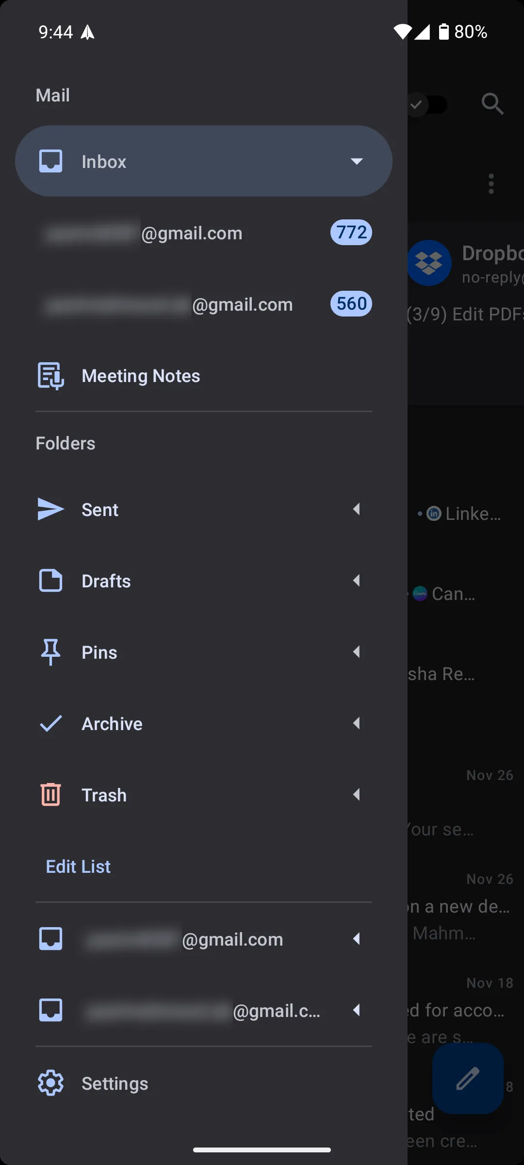 Tính năng ghi chú cuộc họp trong thanh bên ứng dụng Spark Mail