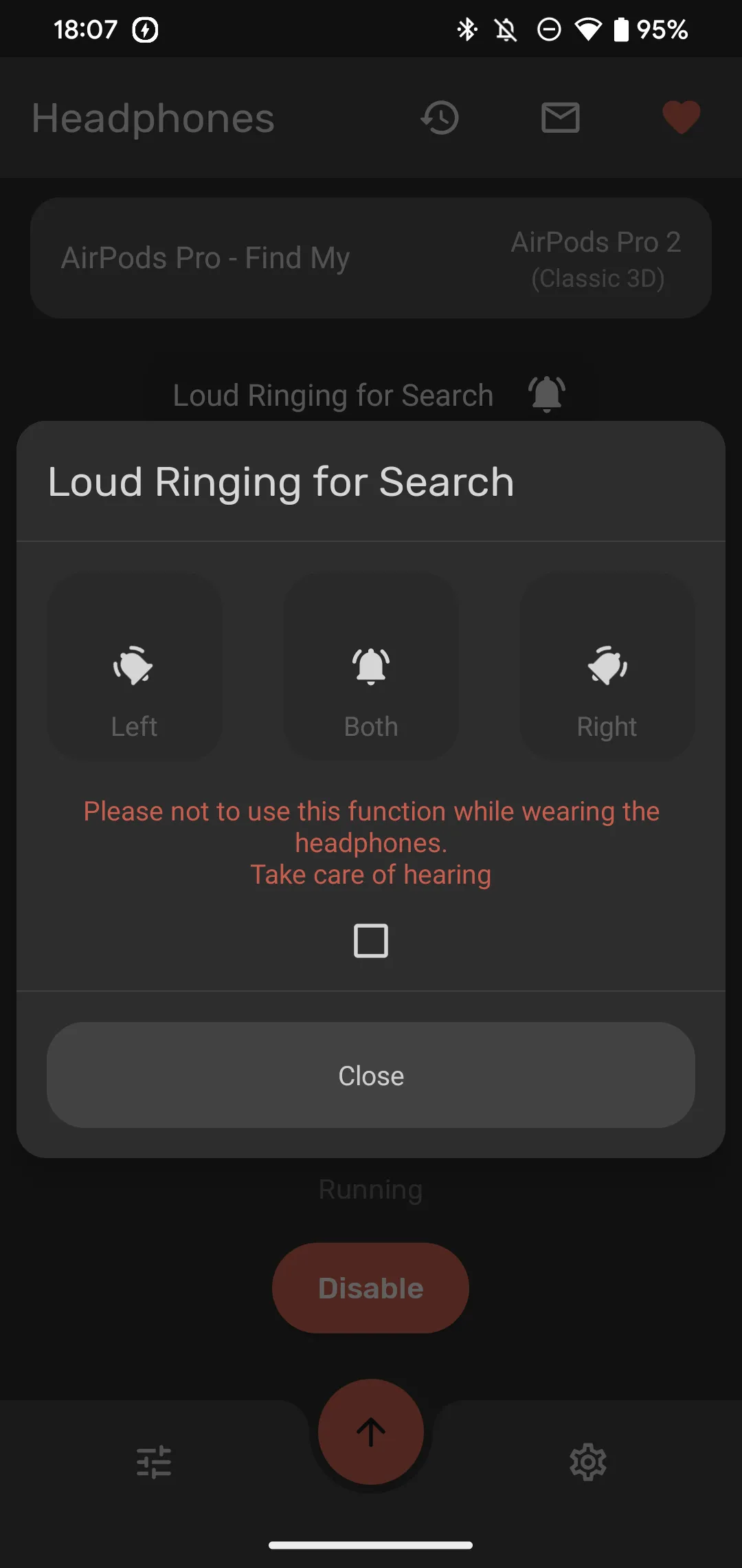 Tính năng &quot;Locate AirPods&quot; trong ứng dụng MaterialPods, giúp phát âm thanh lớn để tìm kiếm tai nghe AirPods bị thất lạc.