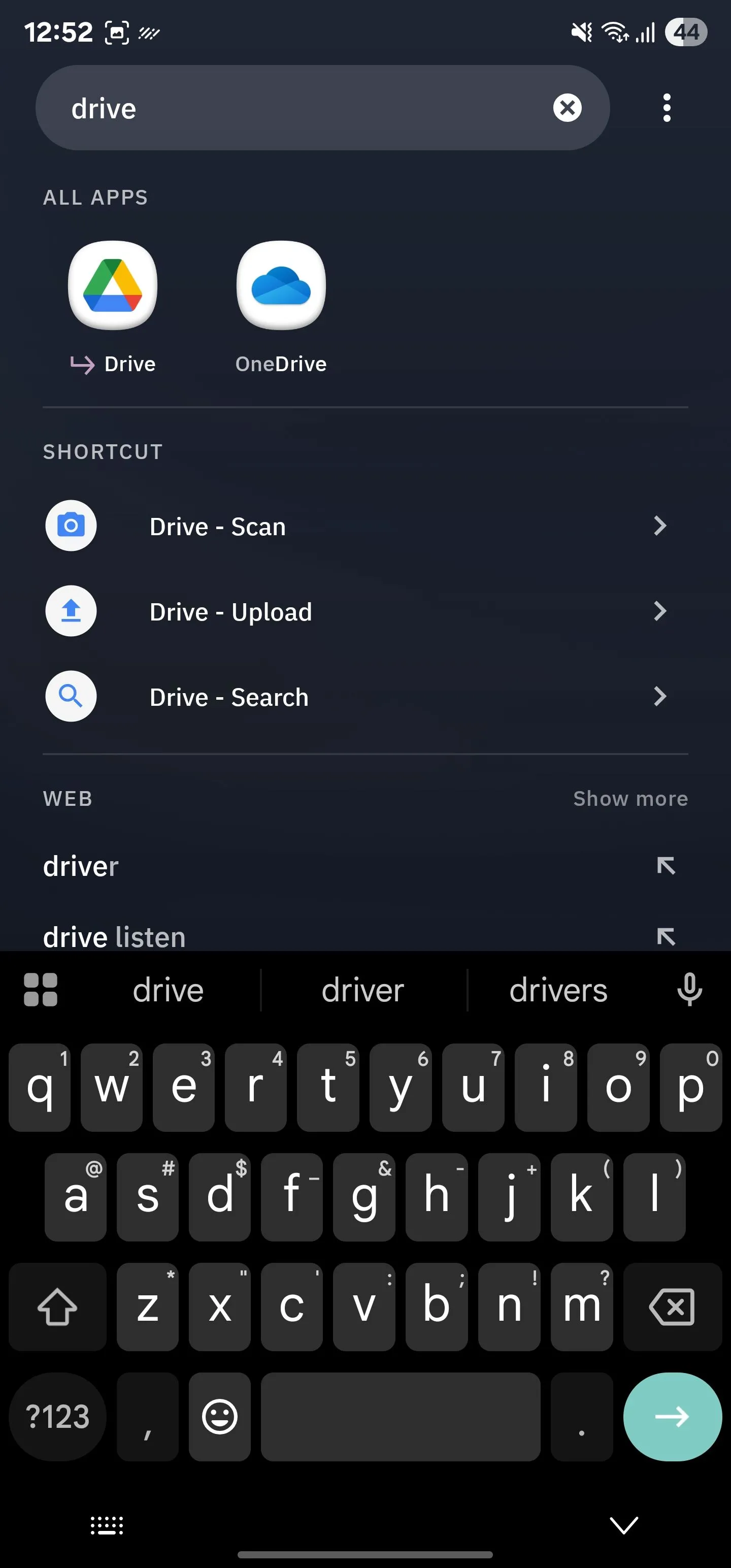 Tính năng Smart Search của Smart Launcher tích hợp phím tắt nhanh cho Google Drive, giúp truy cập tệp dễ dàng.