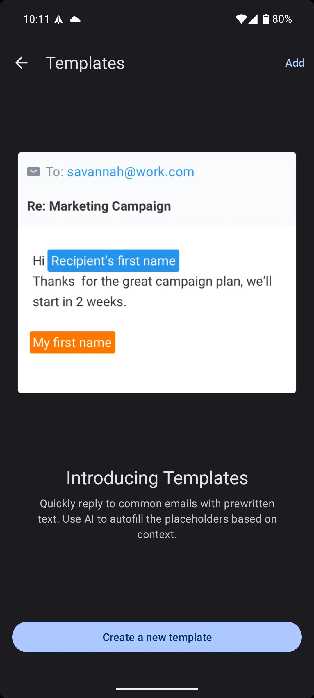 Tính năng thêm mẫu trả lời email mới trong Spark Mail
