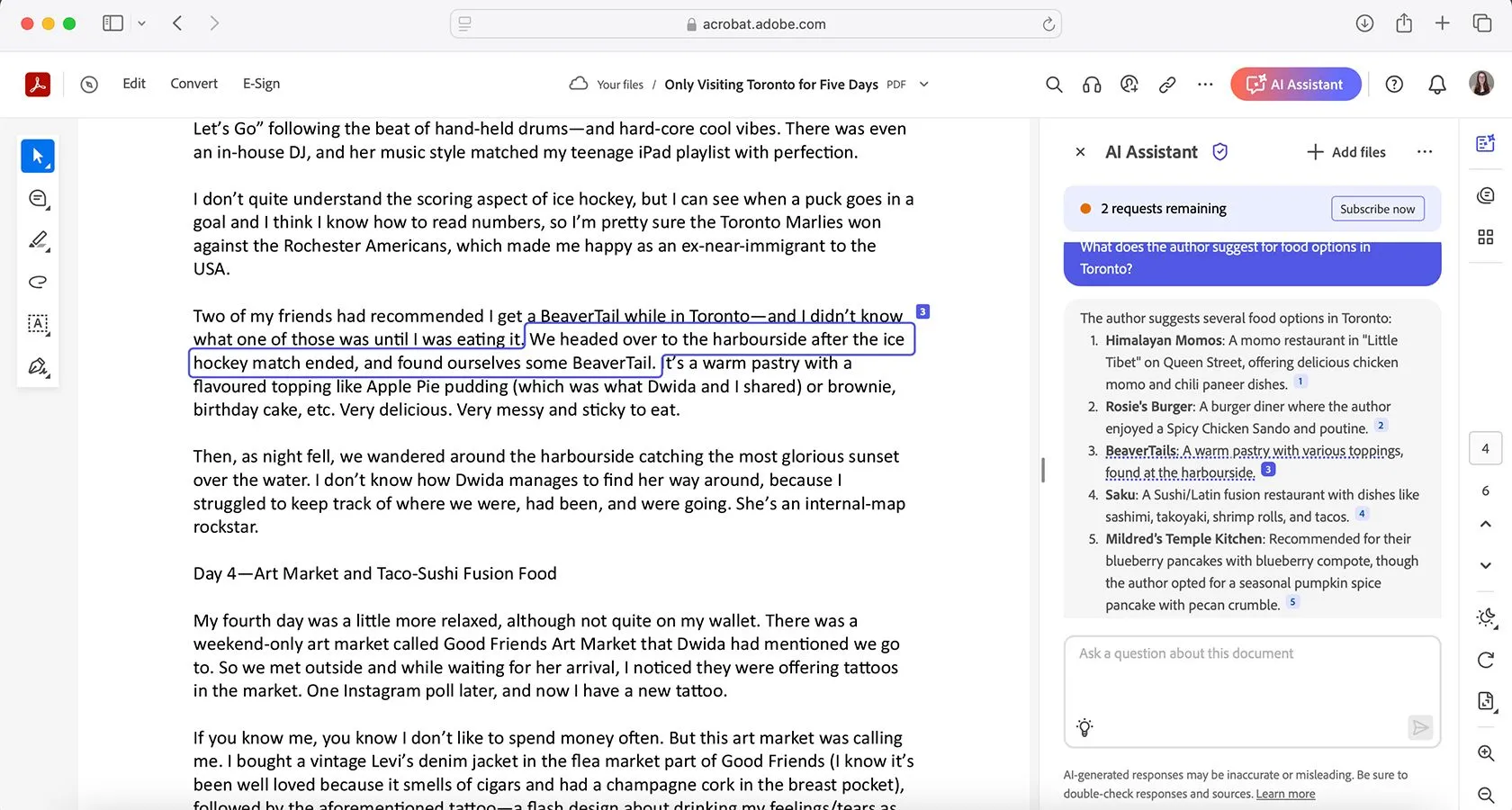 Tính năng trích dẫn của Adobe Acrobat AI Assistant