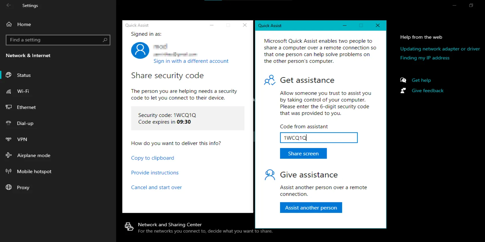 Trang chào mừng của công cụ Hỗ trợ Nhanh (Quick Assist) trong Windows 11