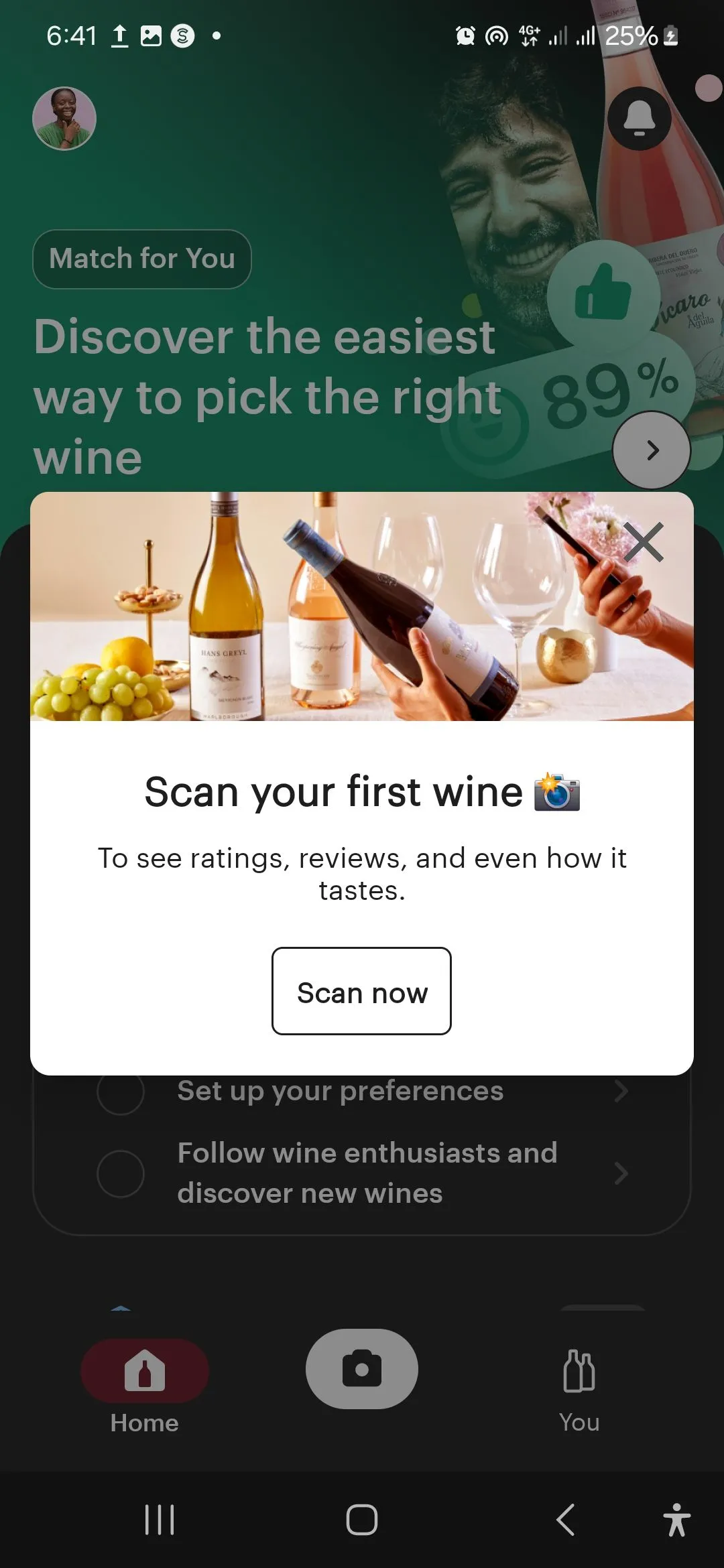 Trang chủ của Vivino trên điện thoại di động