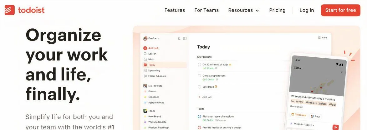 Trang chủ Todoist, một ví dụ về website của nhà phát triển chuyên nghiệp, cung cấp thông tin rõ ràng về công ty và sản phẩm của họ.