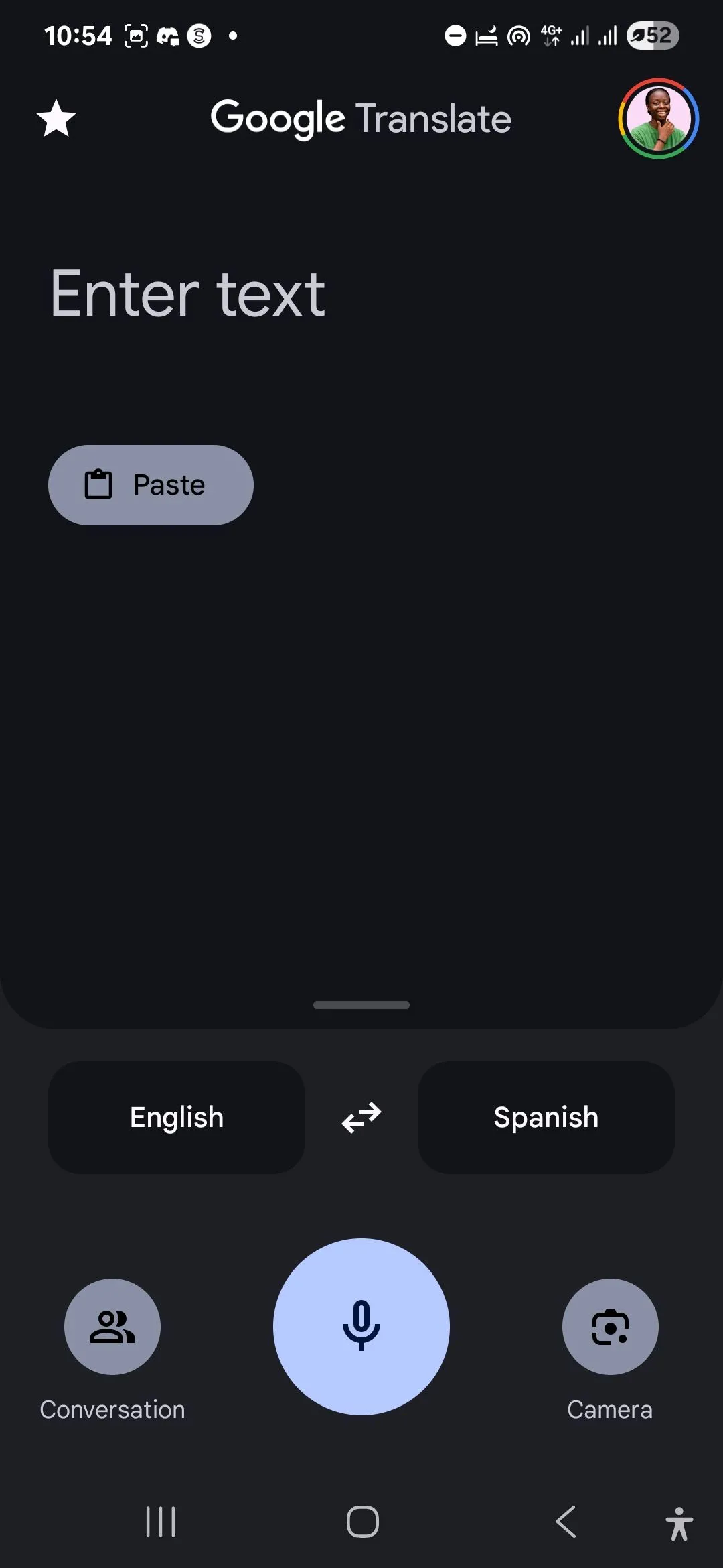 Trang chủ ứng dụng Google Dịch trên thiết bị Android