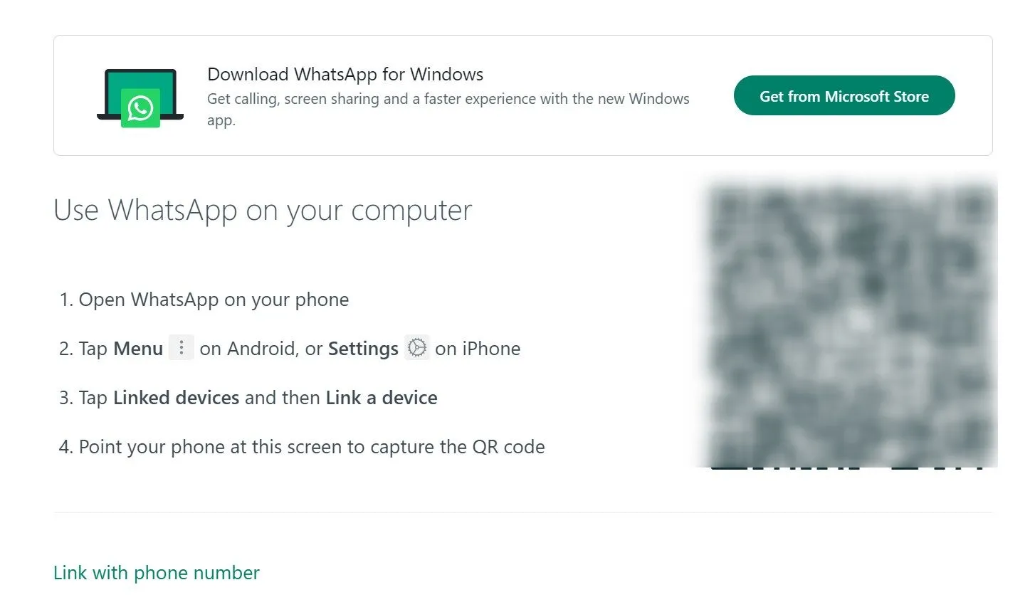 Trang đăng nhập WhatsApp Web hiển thị mã QR để quét