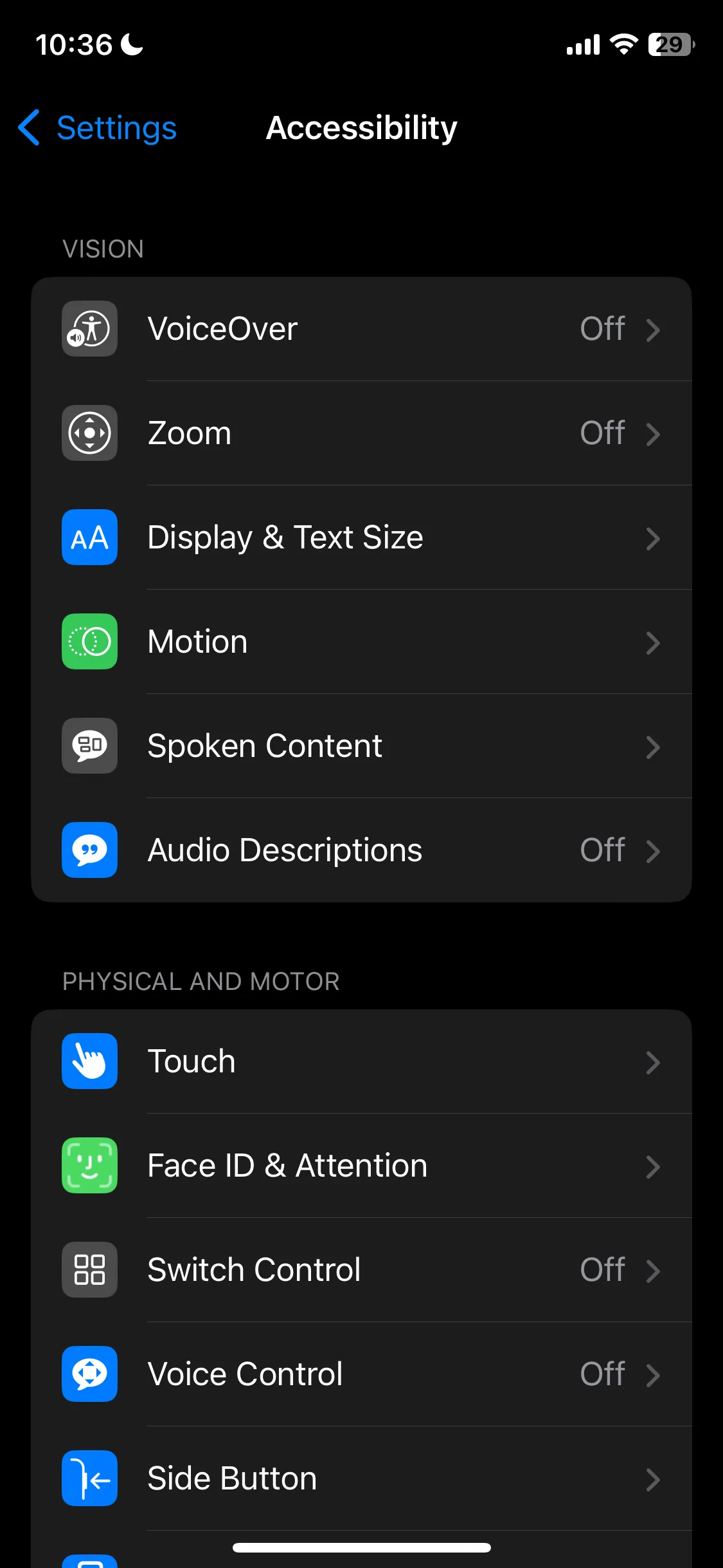 Trang Màn hình &amp; Cỡ chữ trong Cài đặt Trợ năng của iPhone