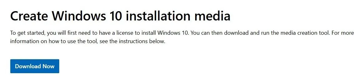 Trang tải công cụ tạo phương tiện cài đặt Windows 10 của Microsoft