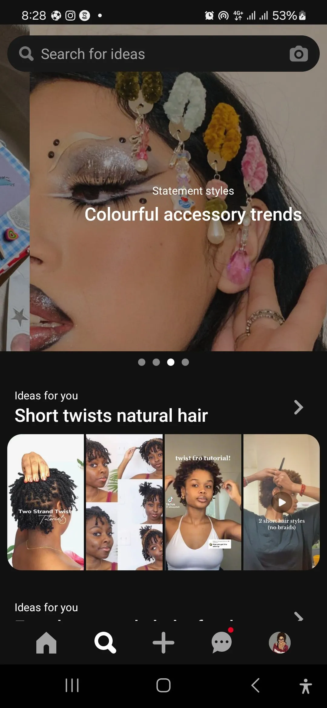 Trang tìm kiếm của Pinterest trên thiết bị di động