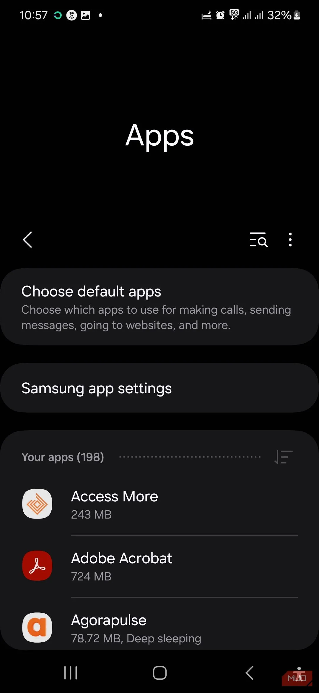 Trang 'Ứng dụng' trong cài đặt điện thoại Samsung
