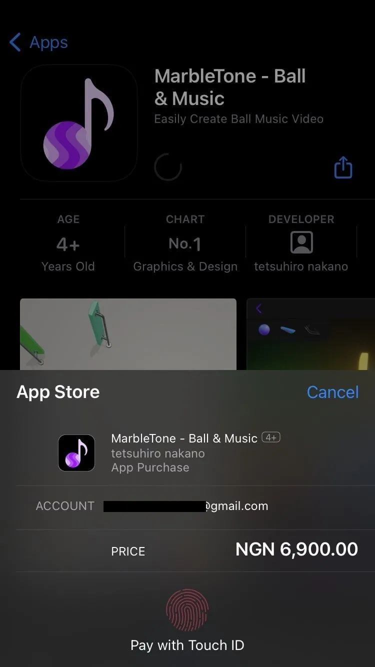 Trang xác nhận thanh toán trên App Store, yêu cầu xác thực để tải ứng dụng.