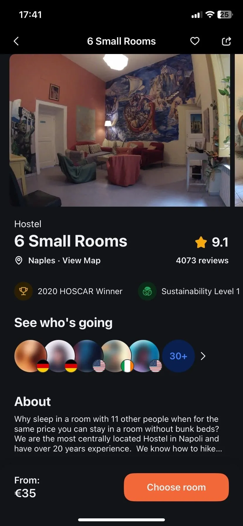 Trang xem phòng của ứng dụng Hostelworld