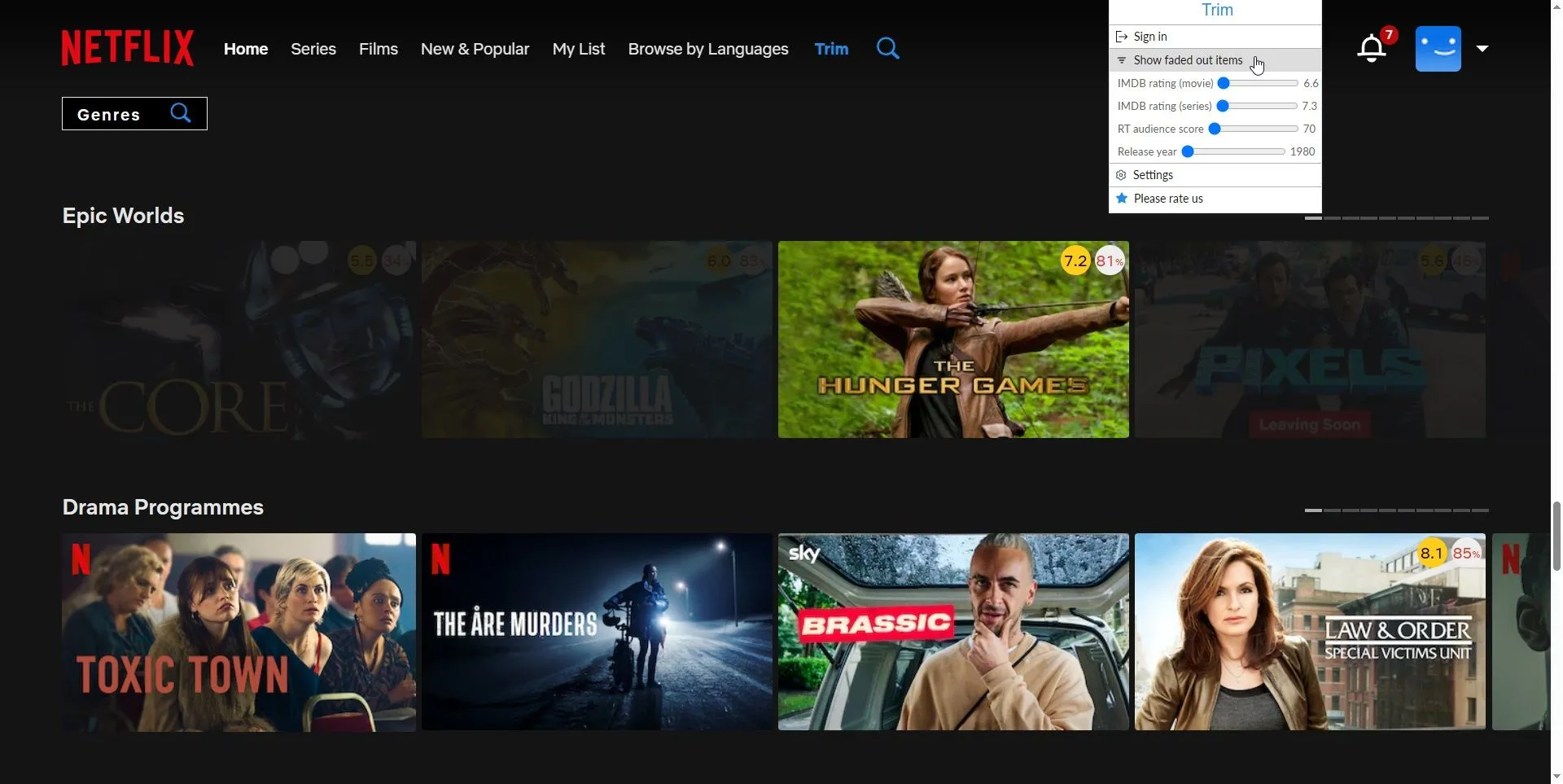 Trim giúp làm mờ các bộ phim có đánh giá thấp trên Netflix