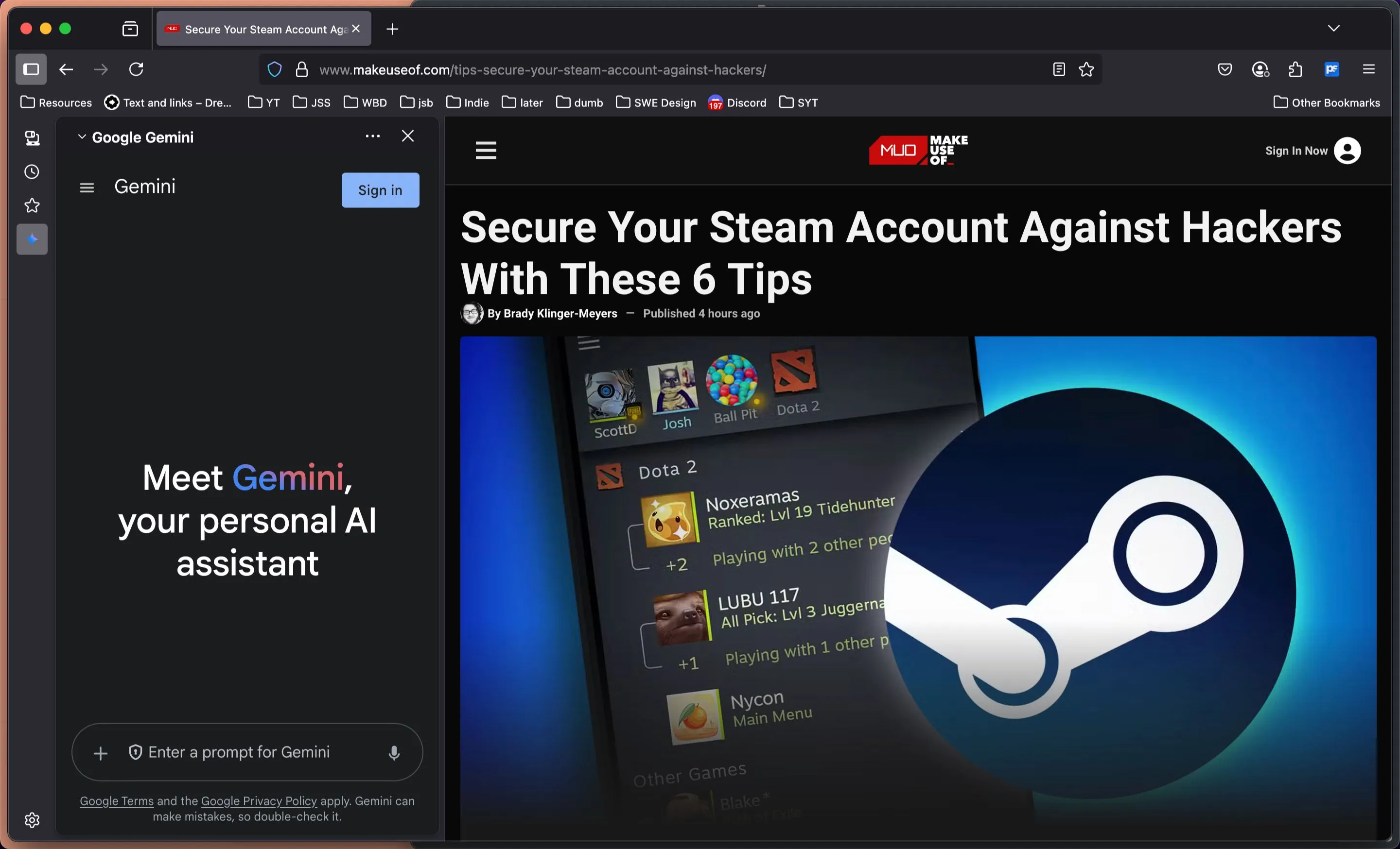 Trình duyệt Mozilla Firefox với thanh AI chatbot mở hiển thị cùng Google Gemini