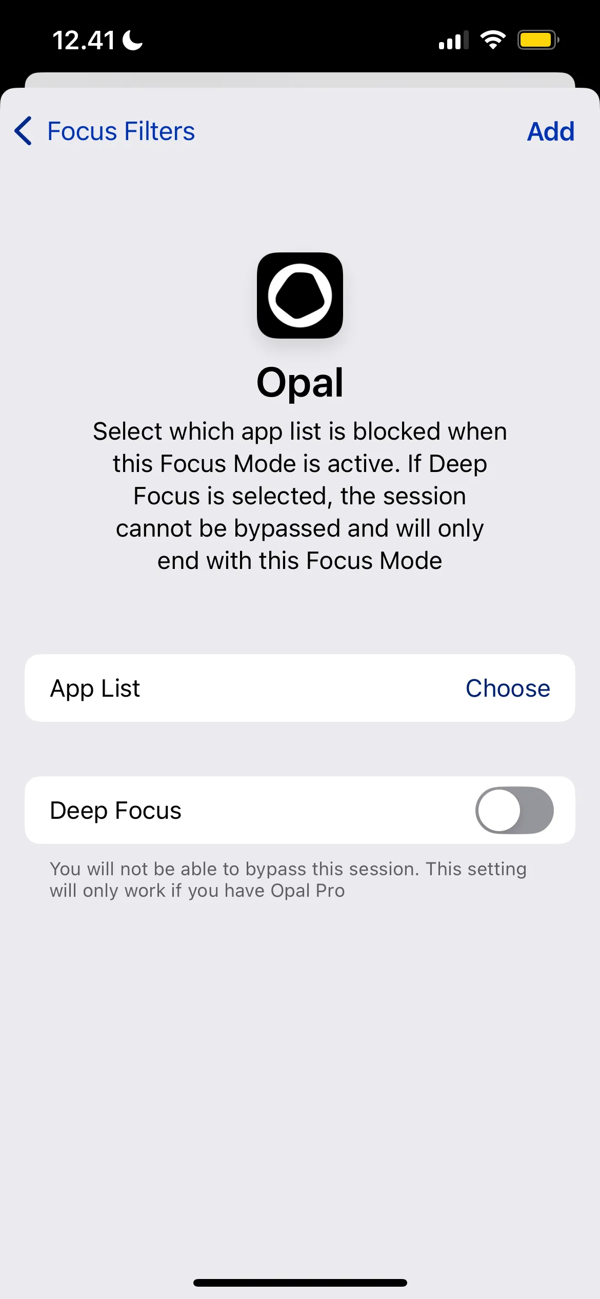 Tùy chỉnh ứng dụng Opal để tích hợp với Bộ lọc Tập trung iPhone
