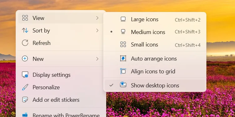 Tùy chọn ẩn các biểu tượng trên màn hình Desktop Windows 11