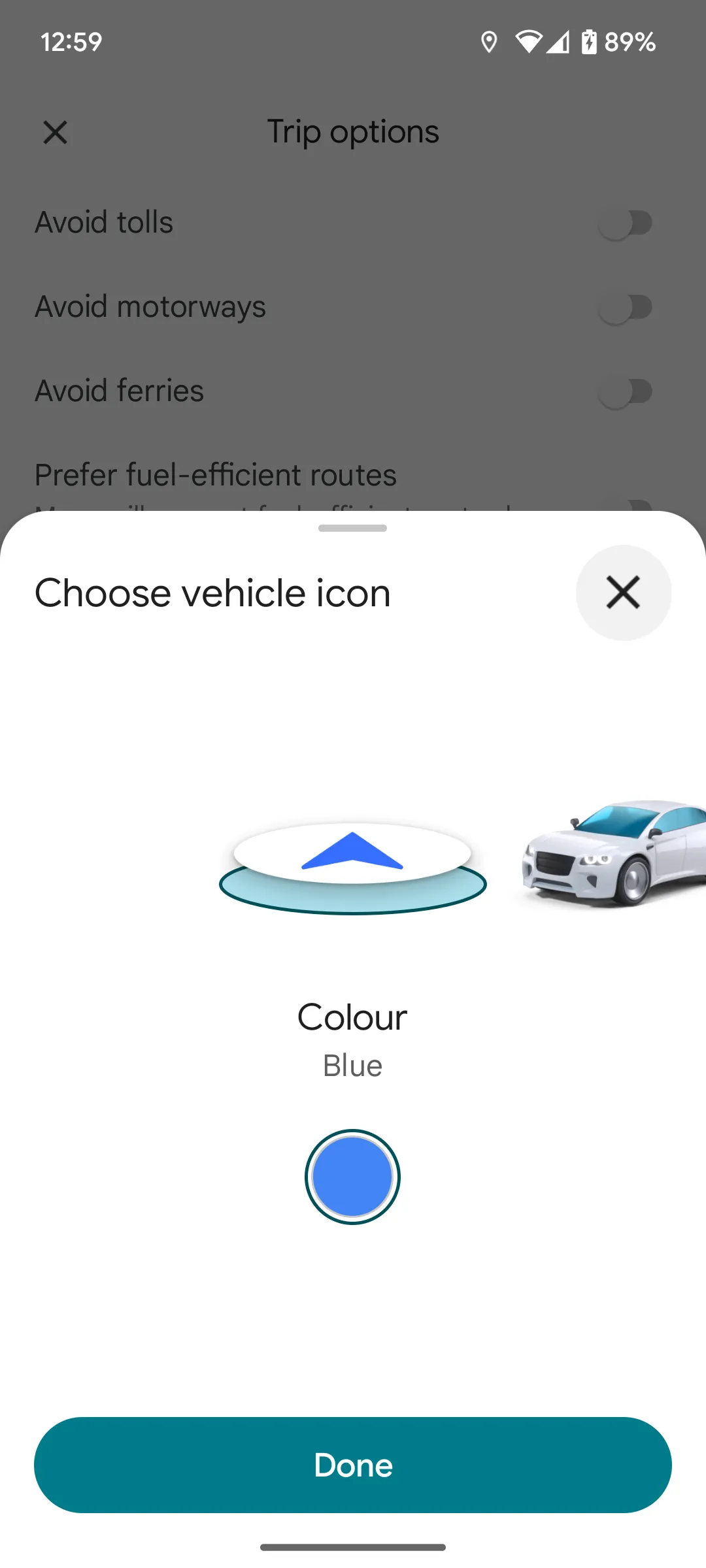 Tùy chọn biểu tượng xe đa dạng trong Google Maps