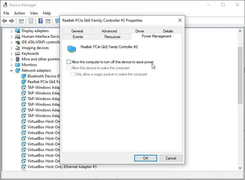 Tùy chọn bộ điều hợp mạng trong Trình quản lý Thiết bị trên Windows 10