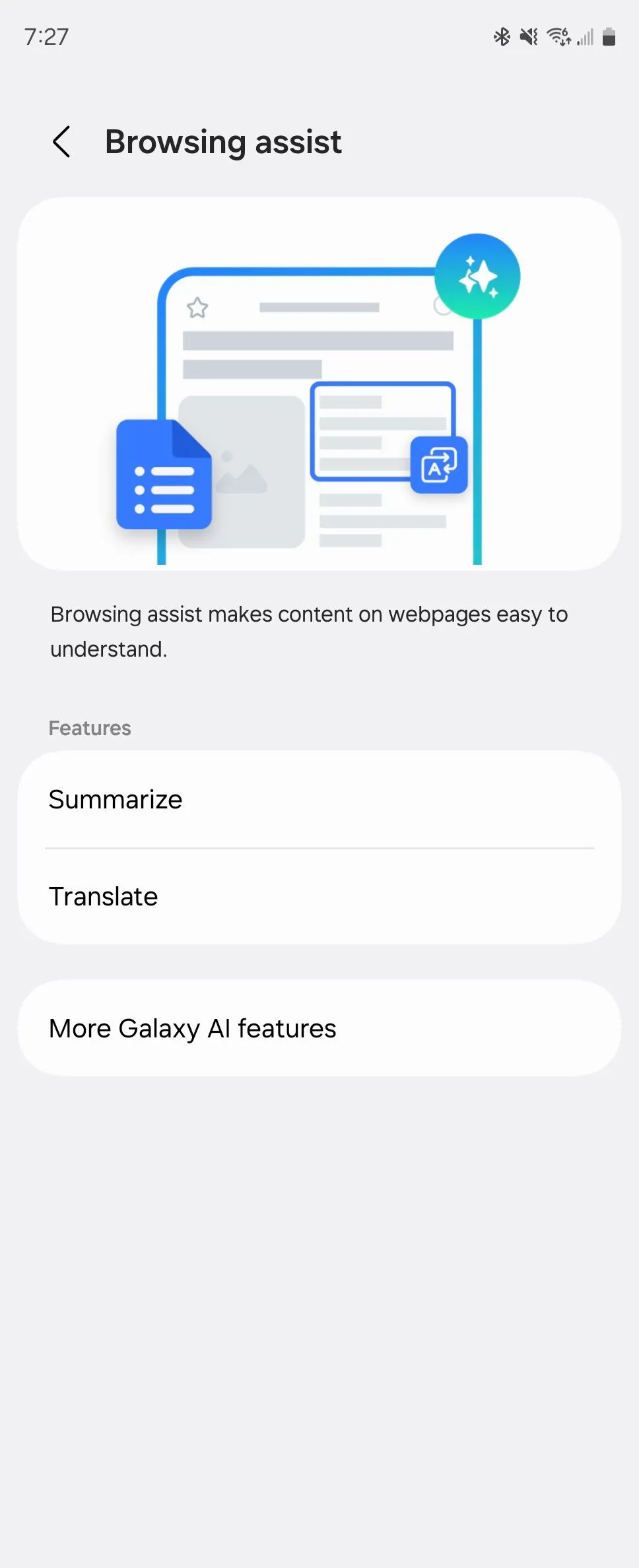 Tùy chọn Browsing Assist trong Galaxy AI giúp tóm tắt nội dung trang web.