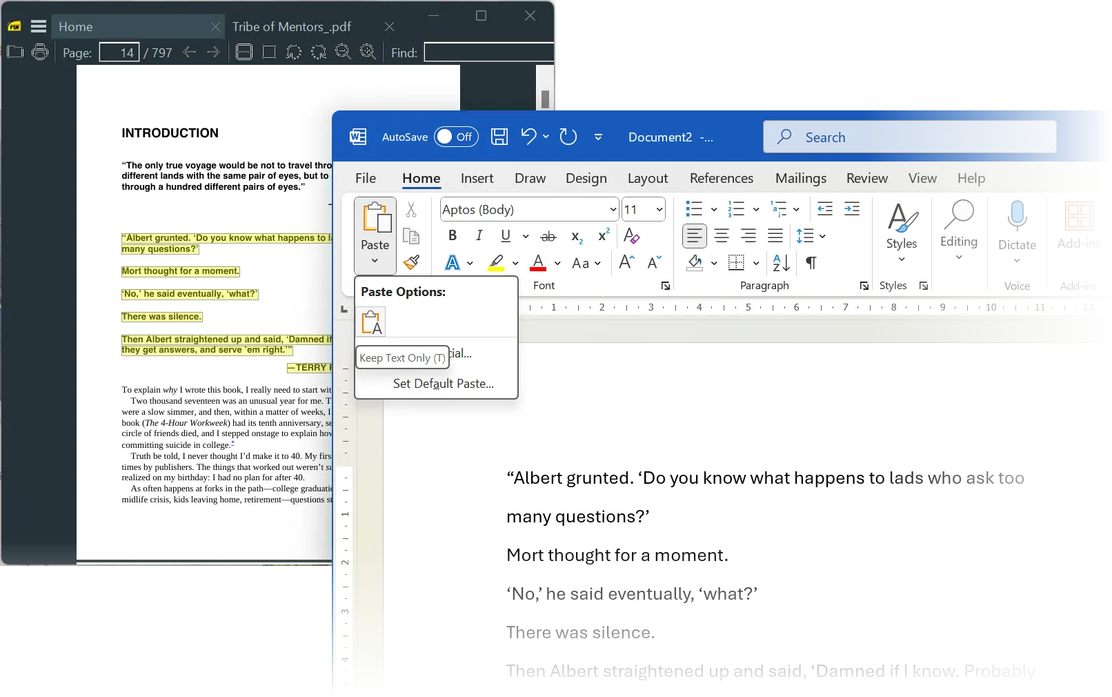 Tùy chọn &quot;Chỉ giữ Văn bản&quot; (Keep Text Only) giúp loại bỏ mọi định dạng khi dán vào Microsoft Word.