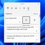 Tùy chọn "Dán dưới dạng văn bản" được đánh dấu trong Clipboard Windows 11