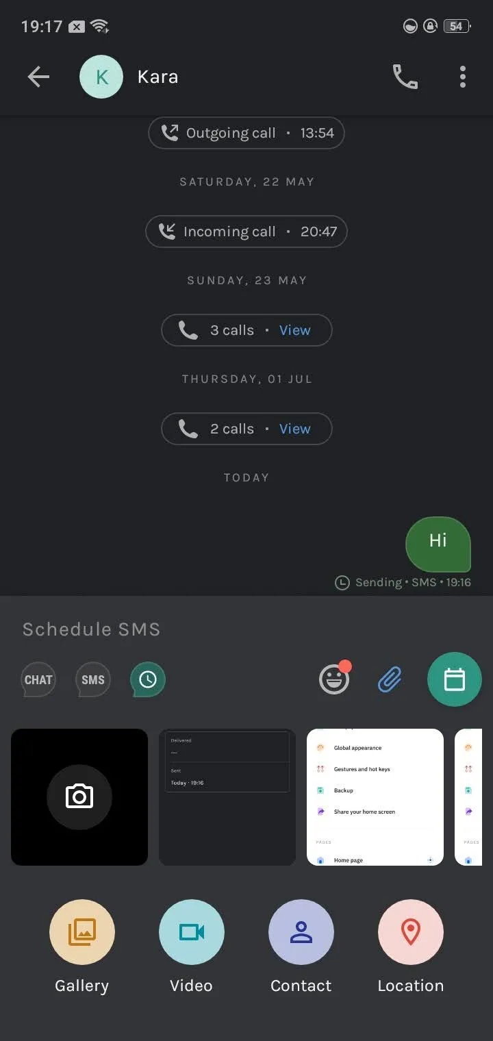 Tùy chọn đính kèm tập tin trong giao diện tin nhắn SMS của Truecaller