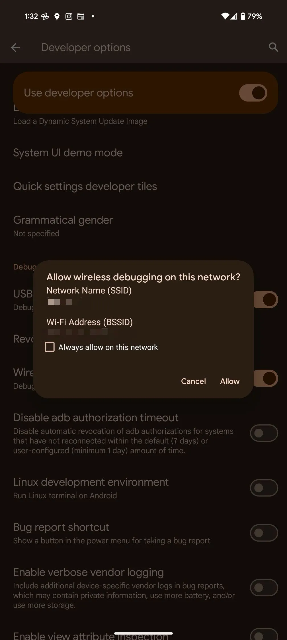Tùy chọn &quot;Gỡ lỗi không dây&quot; (Wireless debugging) trong Developer Options của Android
