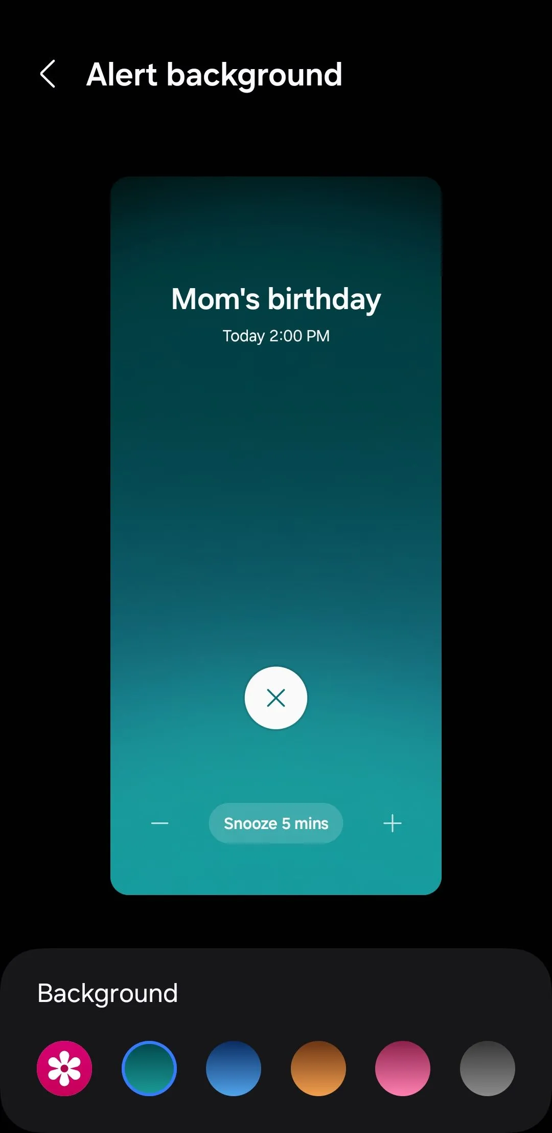 Tùy chọn hình nền thông báo (Alert background) trong Lịch Samsung