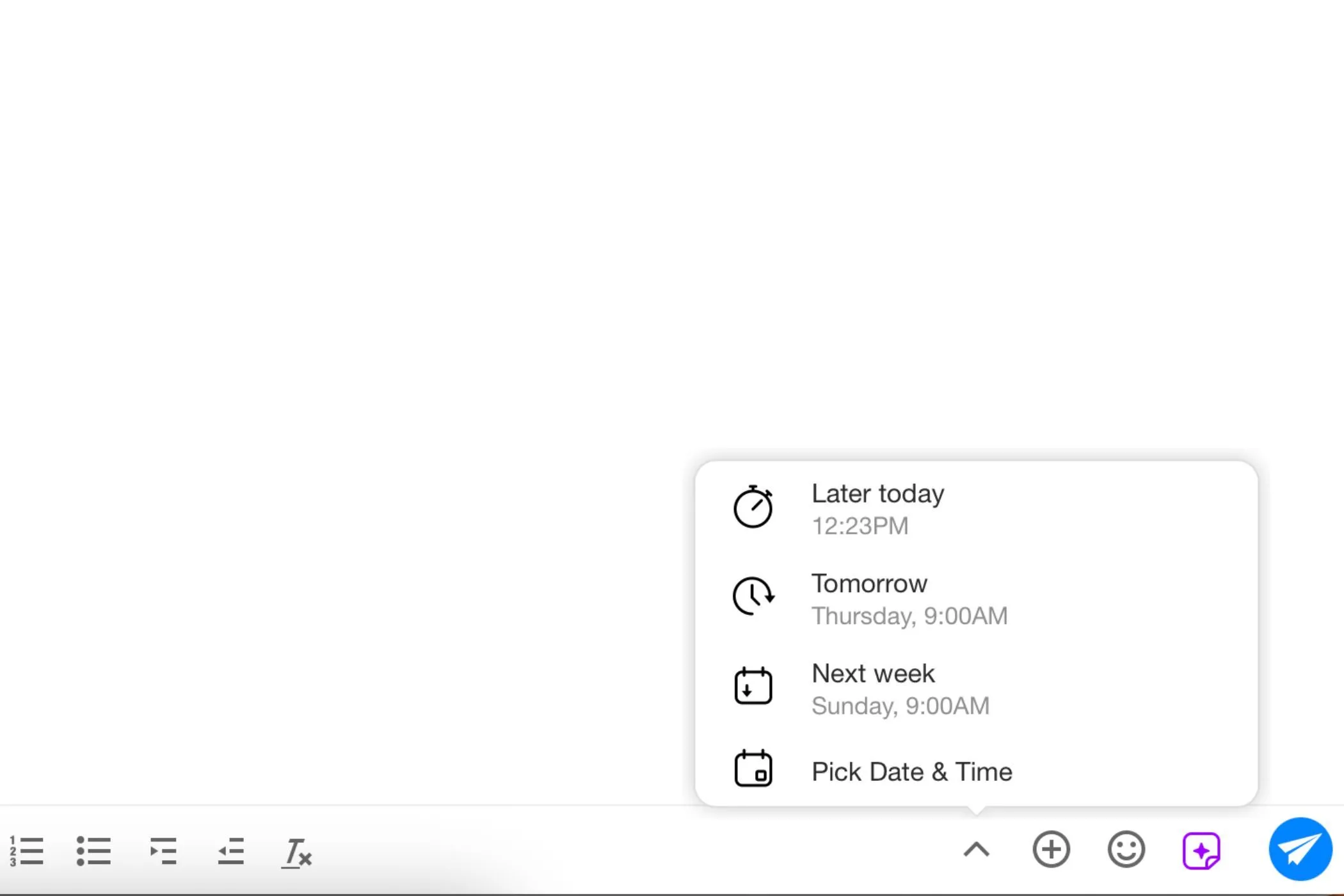 Tùy chọn lên lịch gửi email trong ứng dụng Spike, cho phép người dùng kiểm soát thời điểm gửi tin.