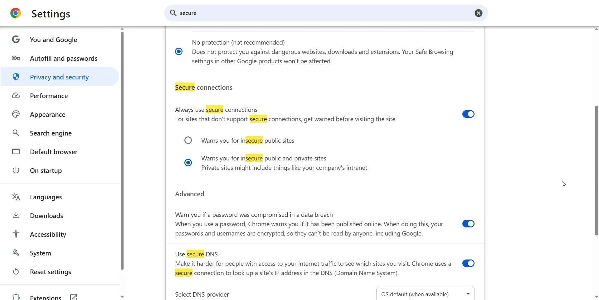 Tùy chọn luôn sử dụng kết nối bảo mật trên Chrome