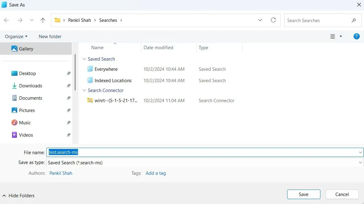Tùy chọn lưu tìm kiếm trong File Explorer, giúp người dùng lưu trữ và tái sử dụng các truy vấn phức tạp