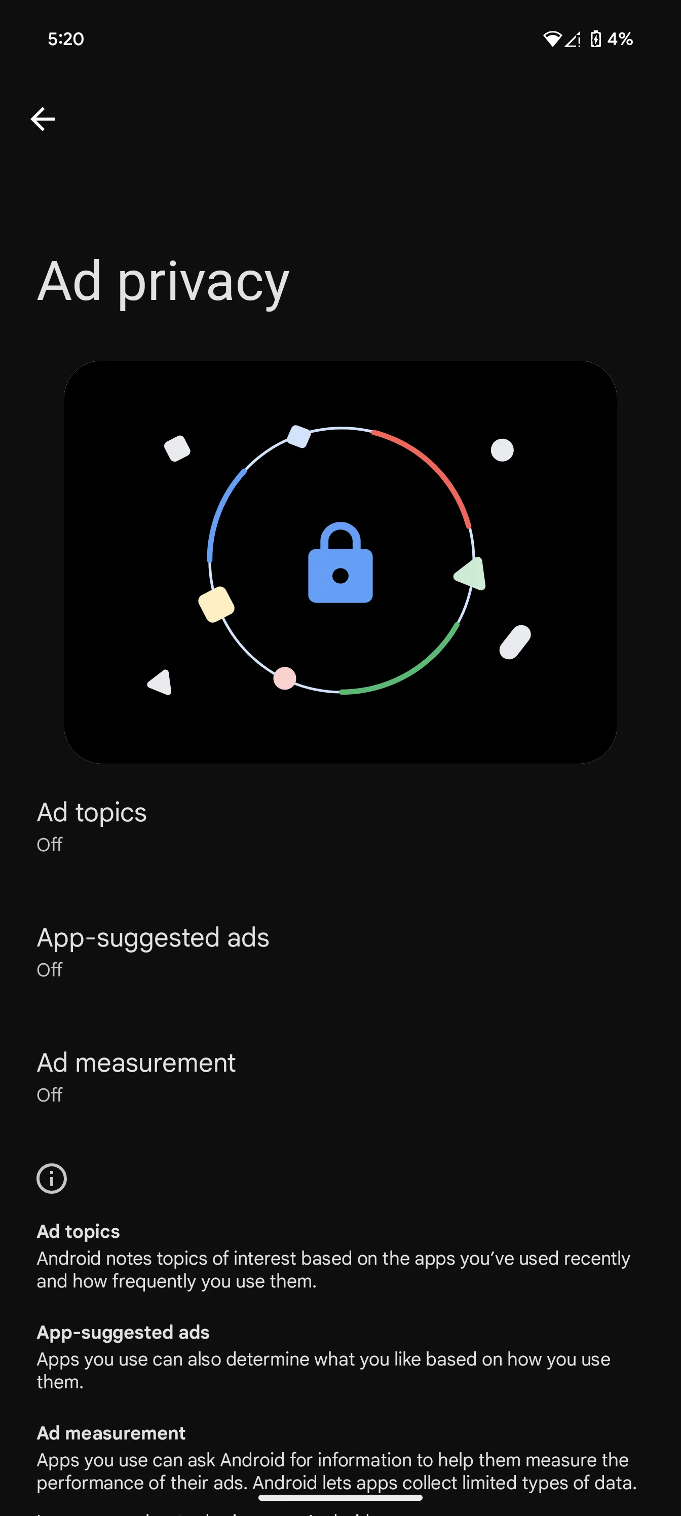 Tùy chọn quảng cáo cá nhân hóa trong menu cài đặt Android