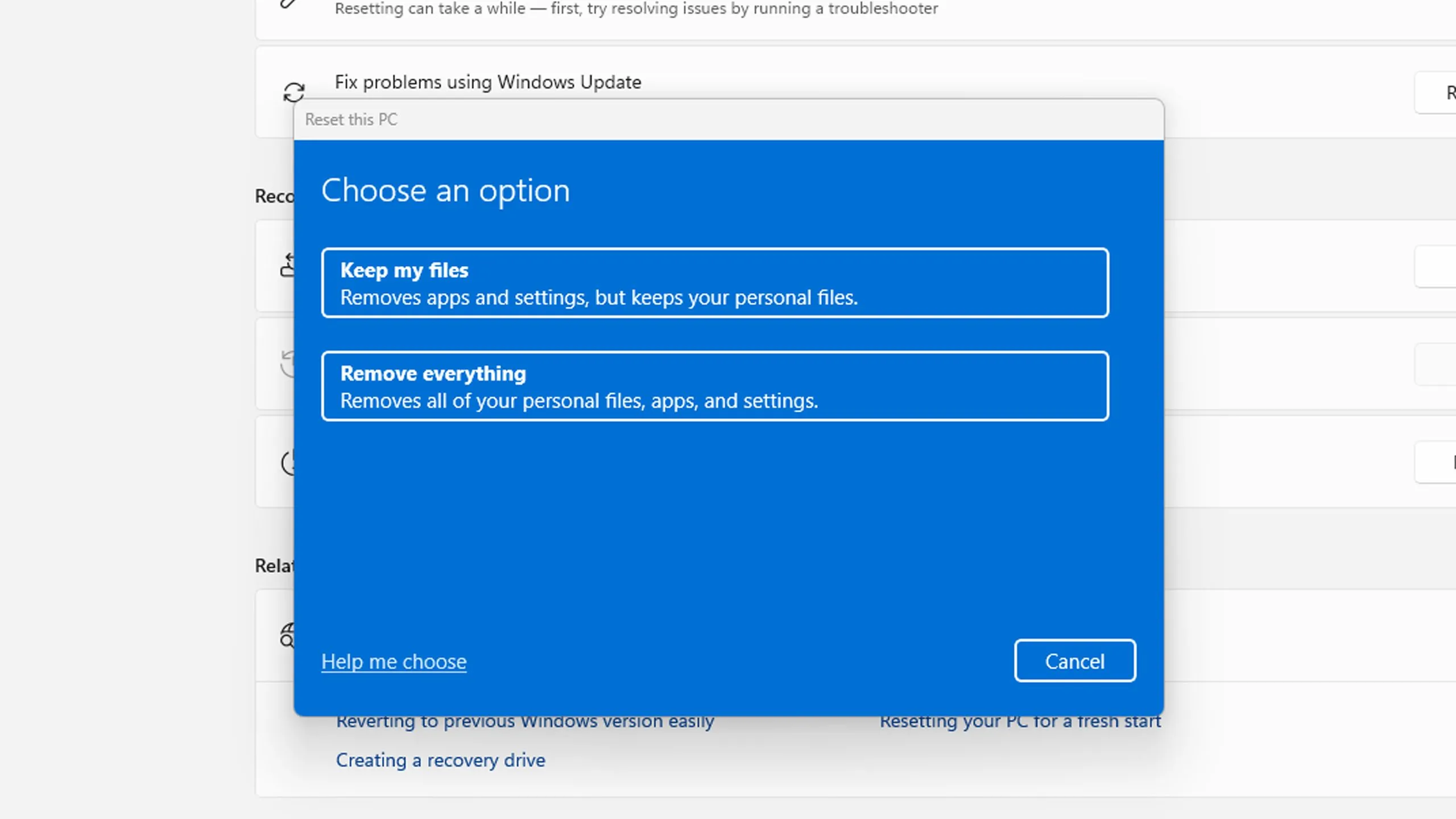 Tùy chọn Reset This PC trên Windows 11