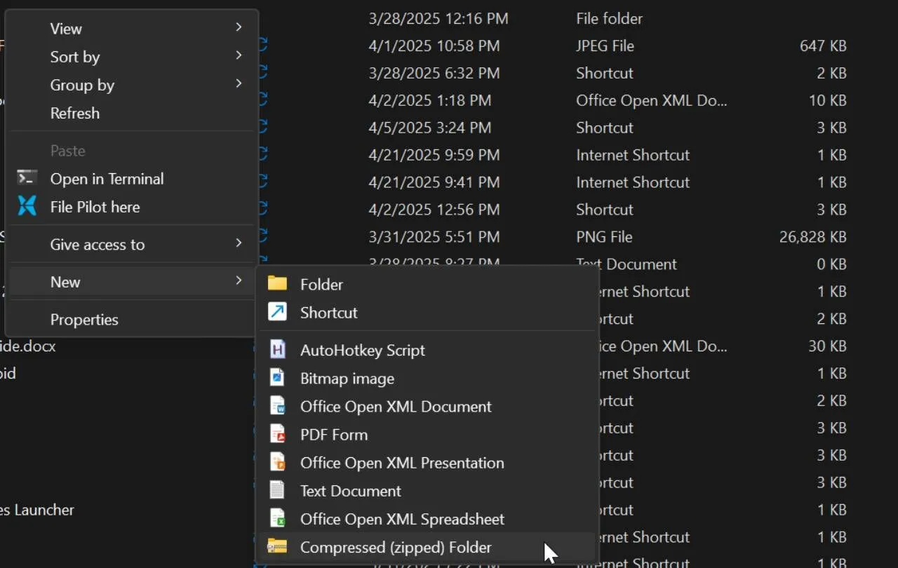 Tùy chọn tạo file nén trong File Explorer trên Windows 11