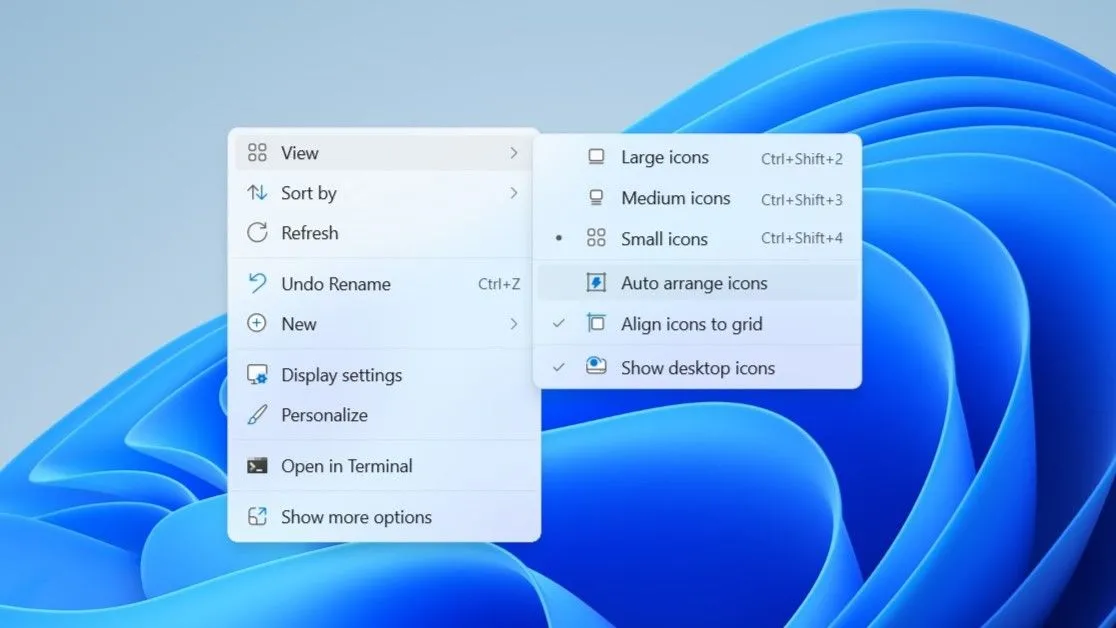 Tùy chọn Tự động sắp xếp biểu tượng trong Menu ngữ cảnh Windows