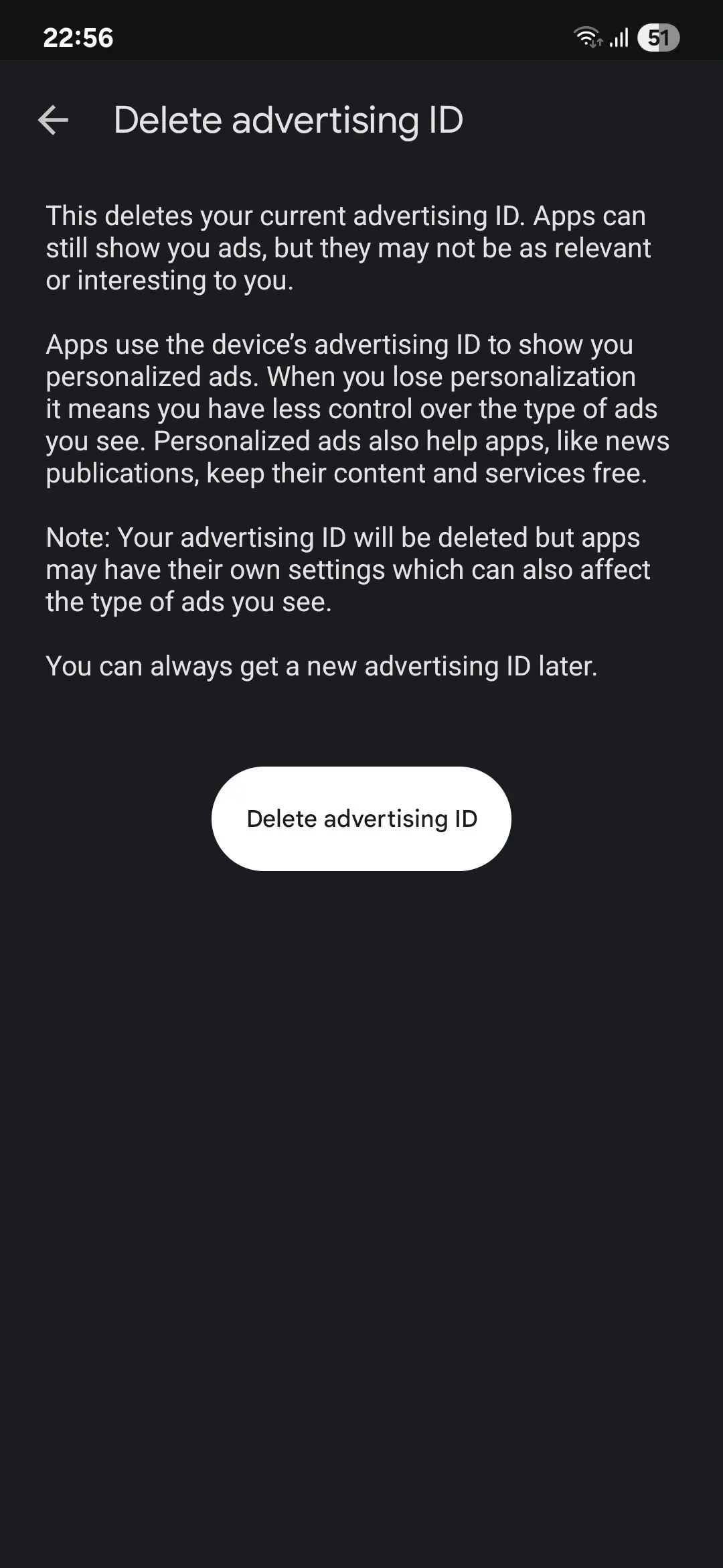 Tùy chọn Xóa hoặc đặt lại ID quảng cáo trên Google Ads