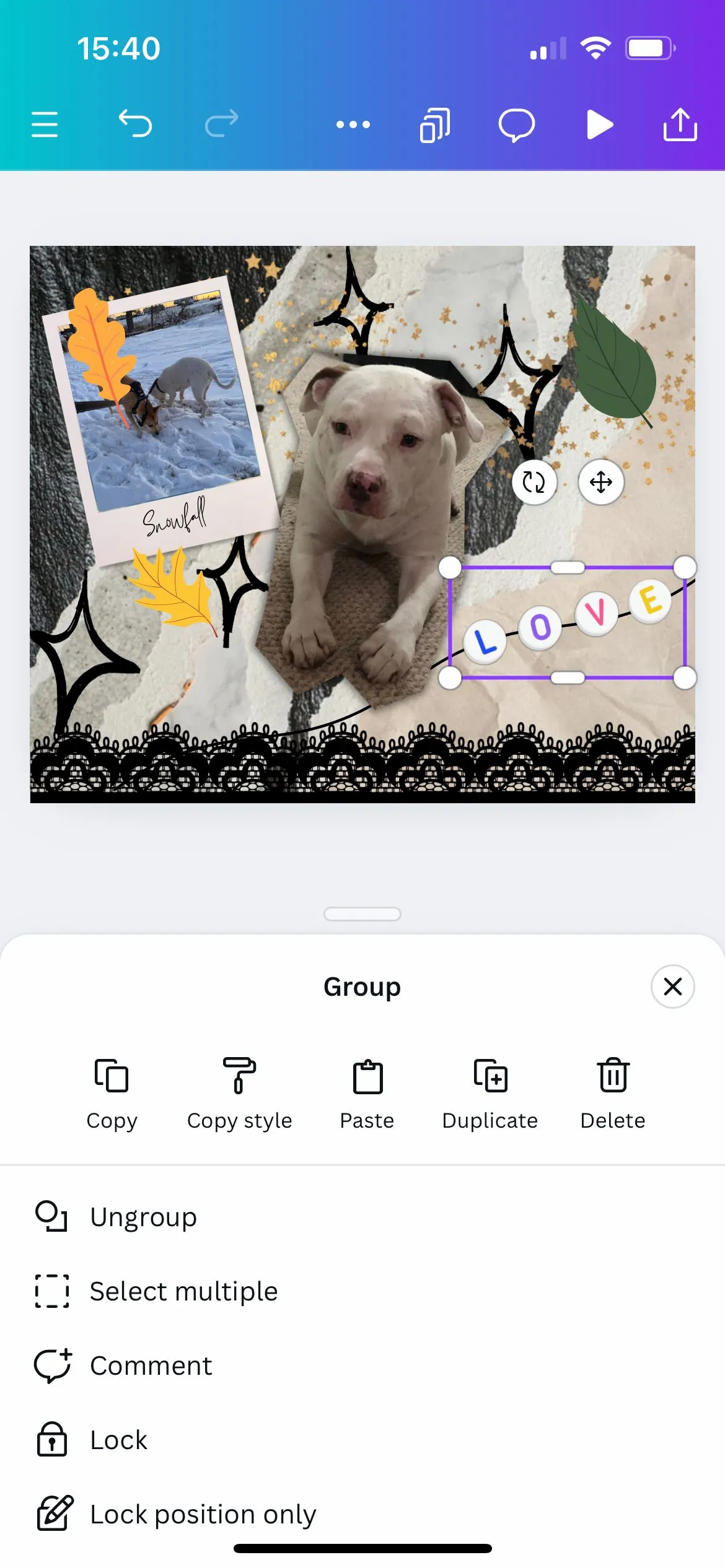 Ứng dụng Canva: bỏ nhóm các đối tượng