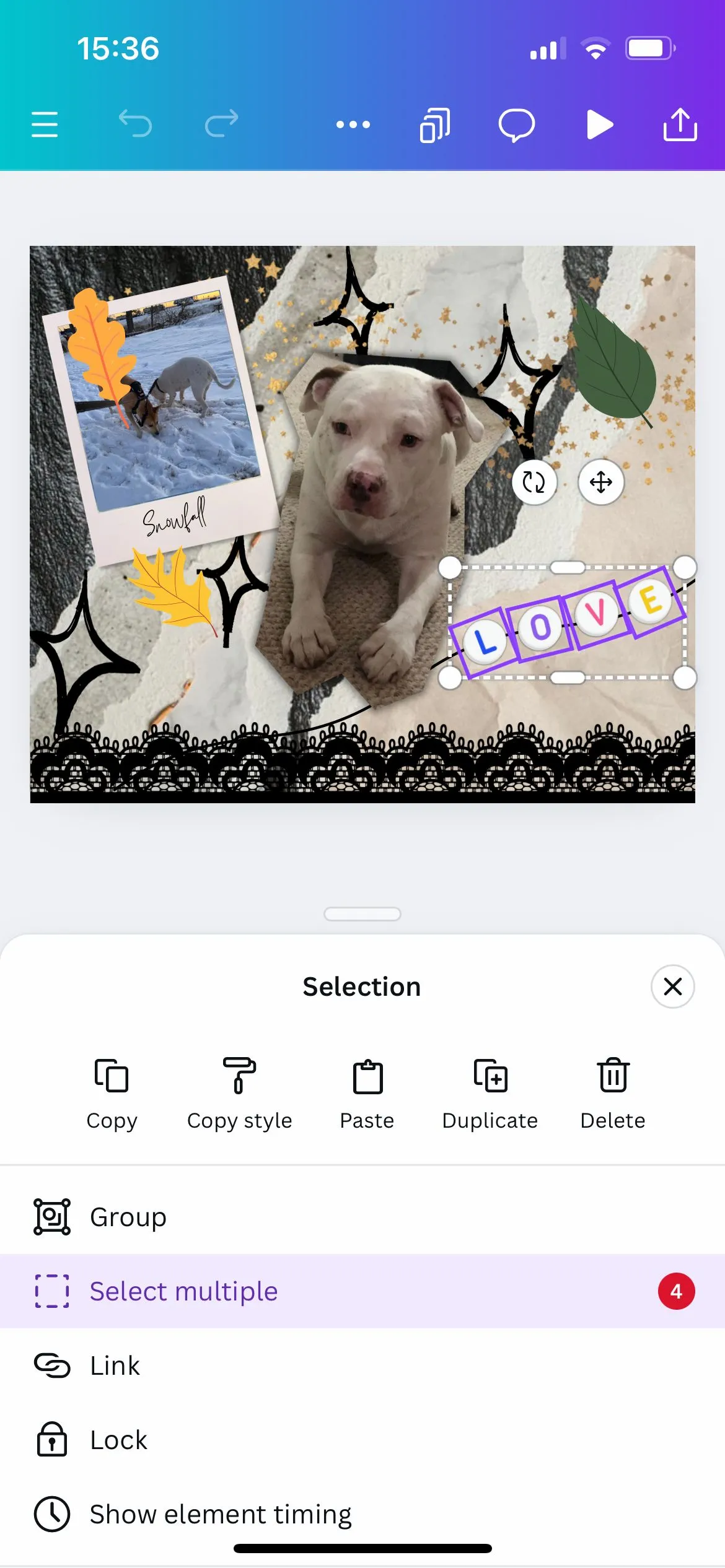Ứng dụng Canva: chọn nhiều đối tượng