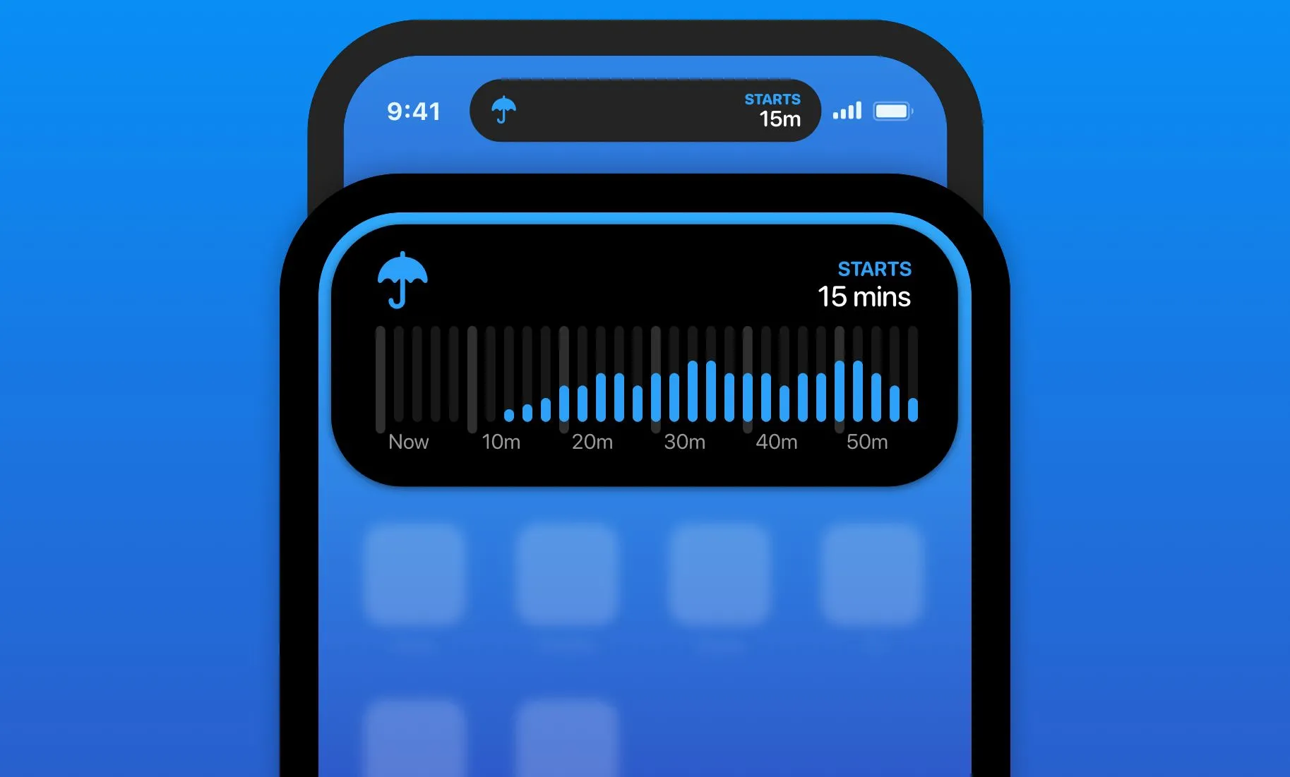Ứng dụng Carrot Weather hiển thị thông tin thời tiết trực tiếp trên Dynamic Island của iPhone.