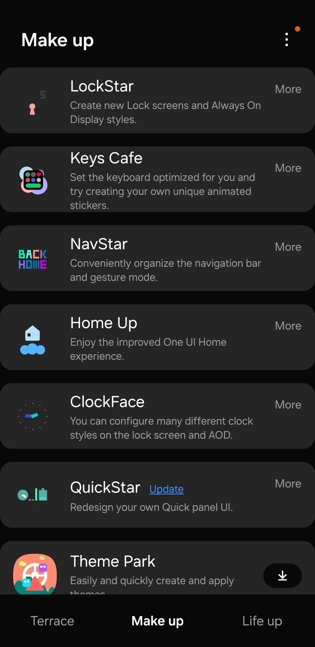 Ứng dụng Good Lock trên điện thoại Samsung, hiển thị các mô-đun tùy biến nâng cao giao diện One UI