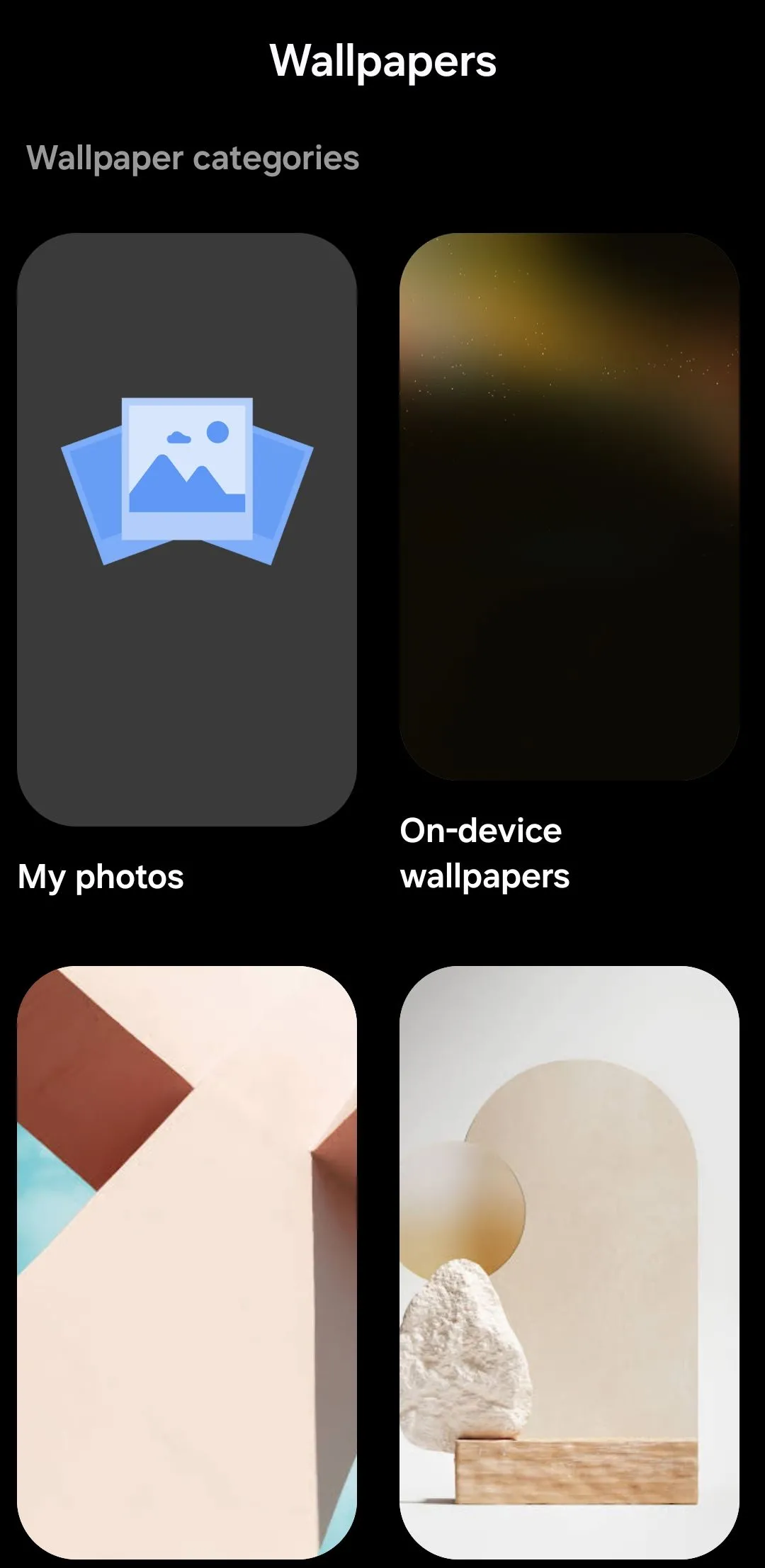 Ứng dụng Google Wallpapers trên điện thoại Android với các tùy chọn hình nền