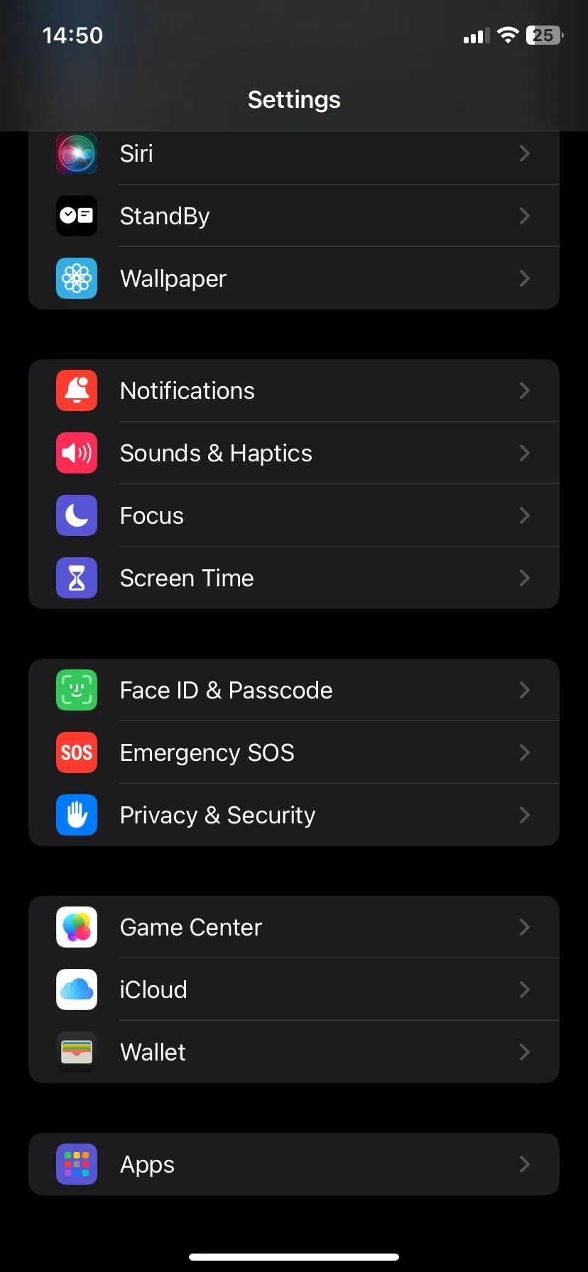 Ứng dụng iCloud trong phần cài đặt chung của iPhone