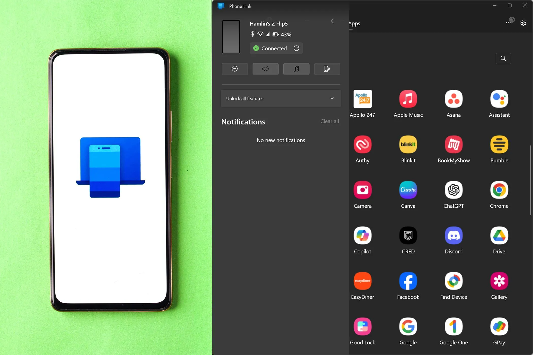 Ứng dụng Phone Link kết nối điện thoại Android và Windows, minh họa tính năng Chia sẻ trải nghiệm tiện lợi