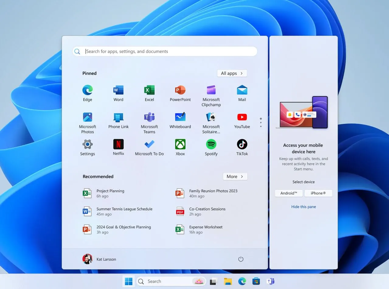 Ứng dụng Phone Link xuất hiện trong menu Start của Windows
