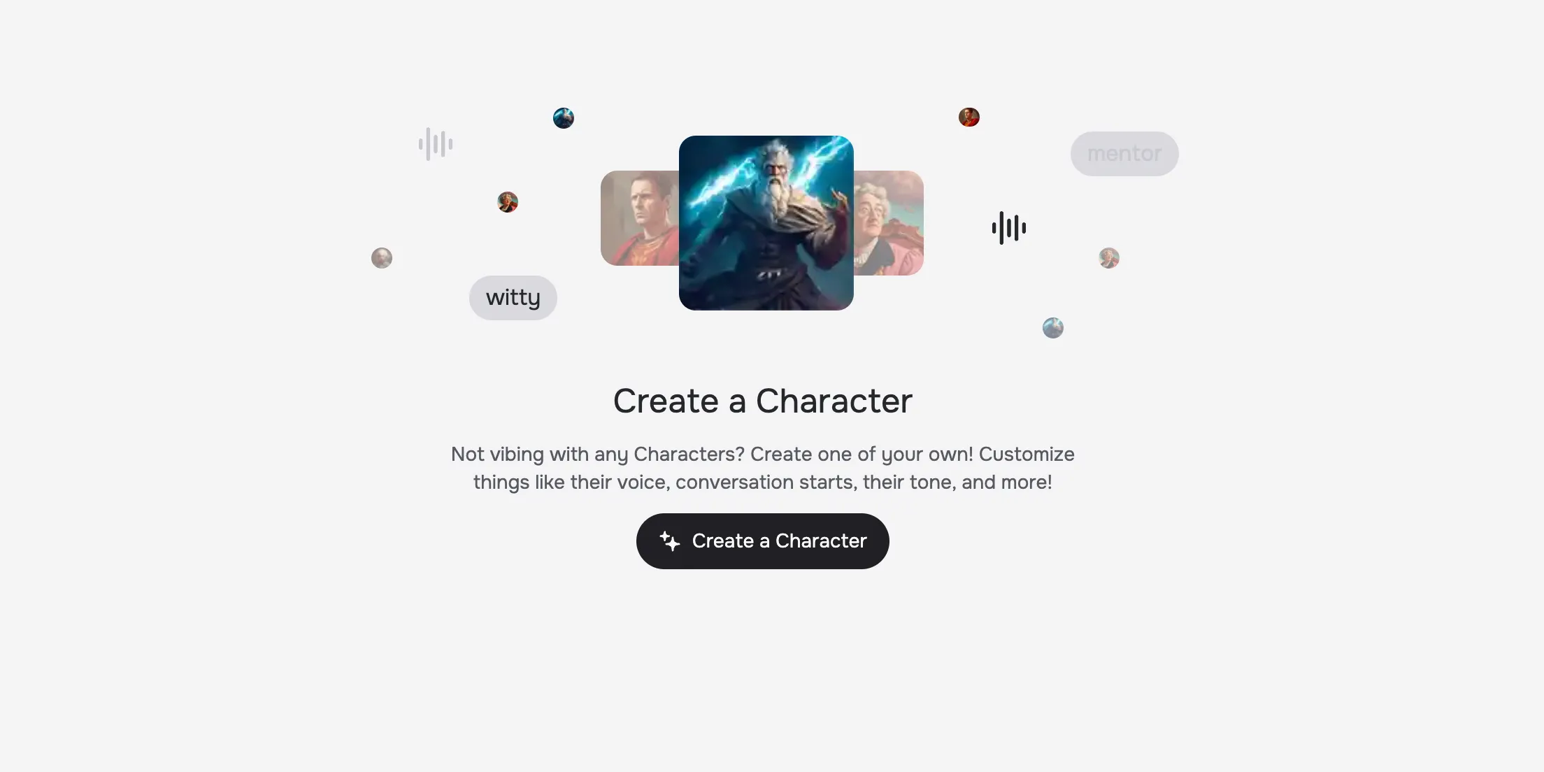 Ứng dụng web CharacterAI gợi ý người dùng tạo nhân vật của riêng họ