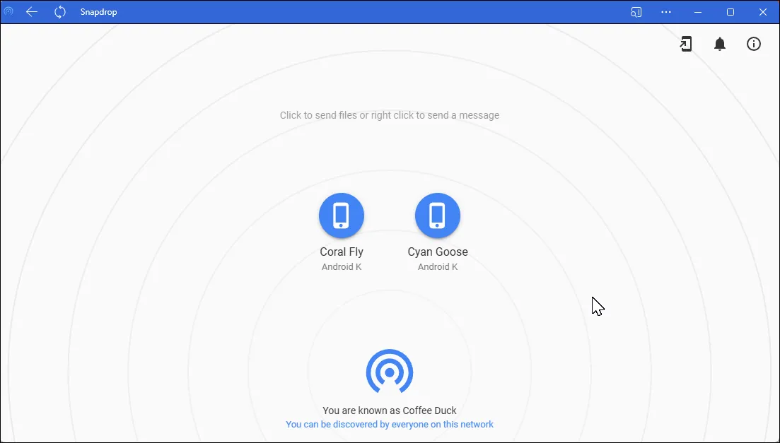Ứng dụng web Snapdrop trên Microsoft Edge hiển thị các thiết bị đã kết nối trên cùng mạng